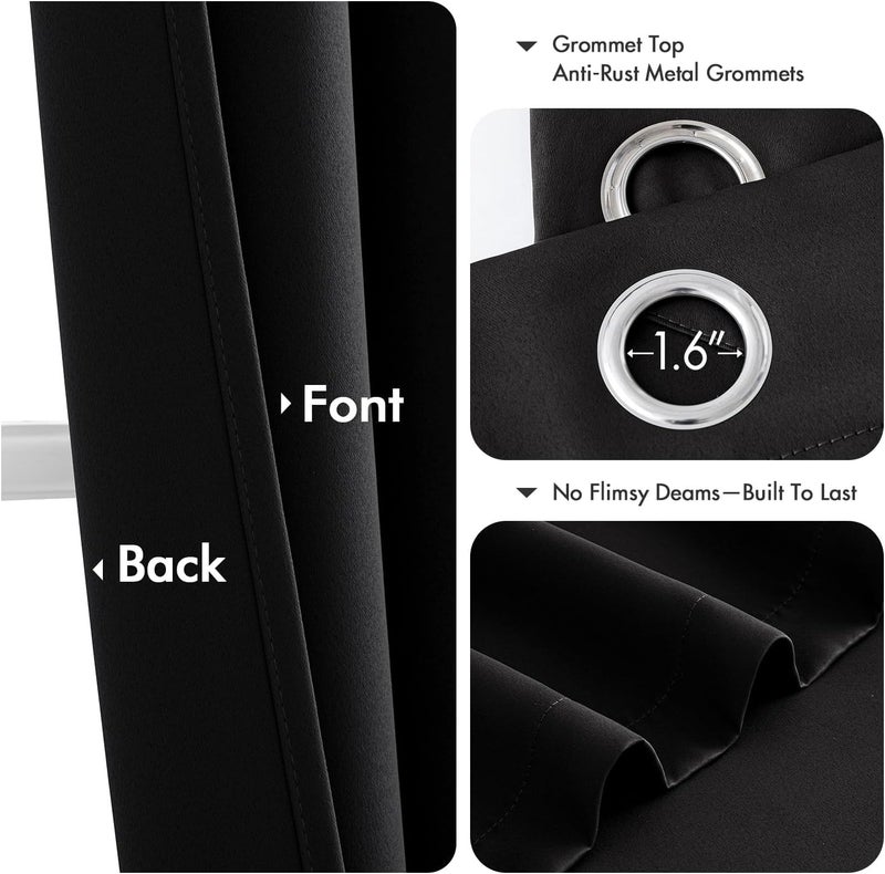 MIULEE Black Blackout Curtains for Bedroom Living Room 63 Inches Long 2 Panels, Thermal Insulated Room Darkening Drapes Solid Grommet Top Noise Reduction Light Blocking Halloween Window Treatments - Image 4